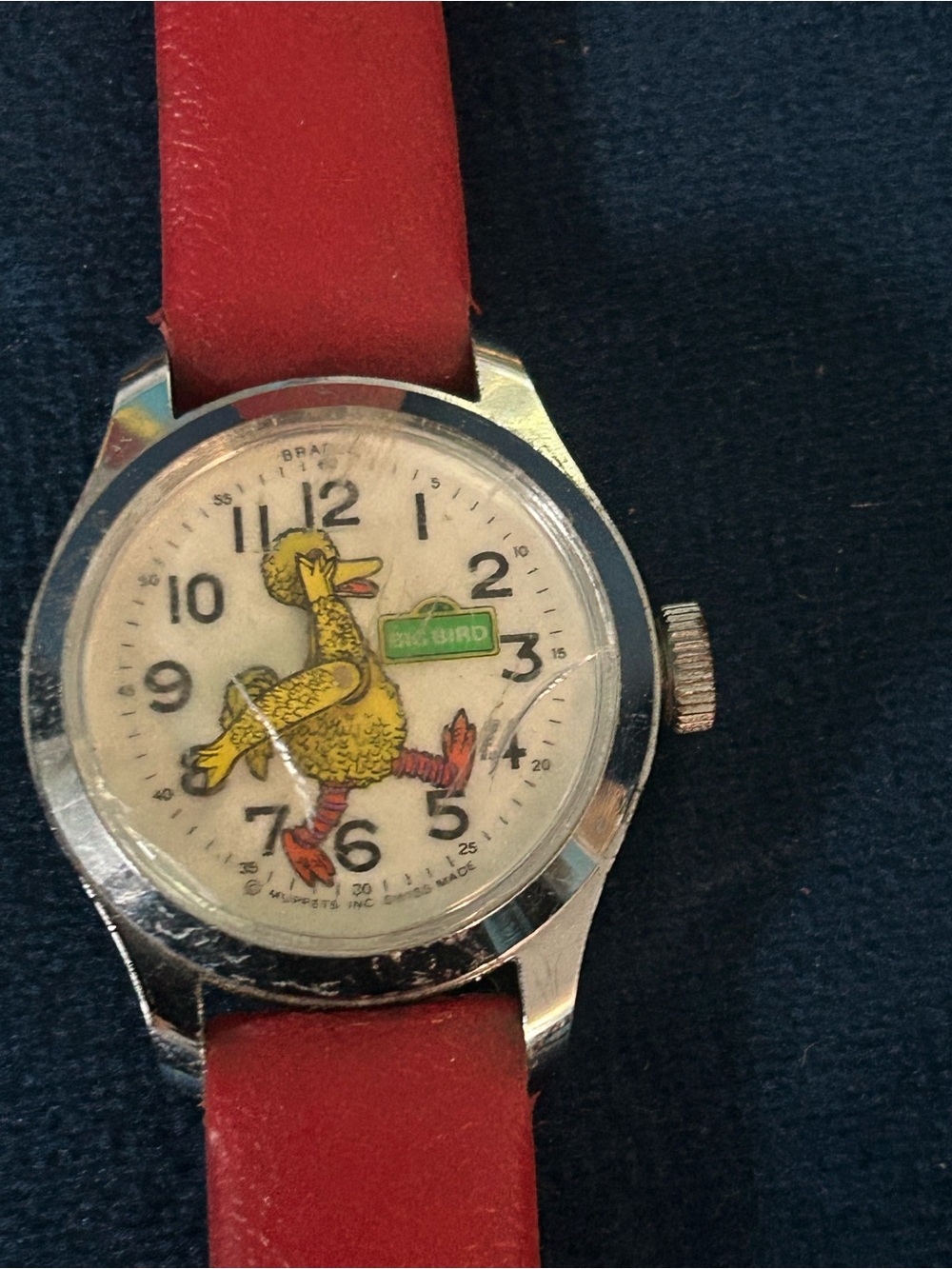 Vintage Sesame Street BIG BIRD Mechanical Watch w/ Leather Strap Swiss Made